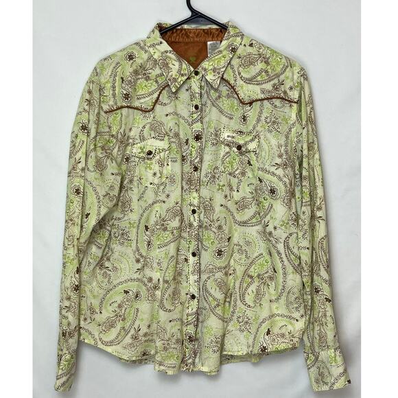 Wrangler 20X Women’s 2XL Brown Floral Pearl Snap Shirt Ultra Fit Long Sleeve - Picture 1 of 8